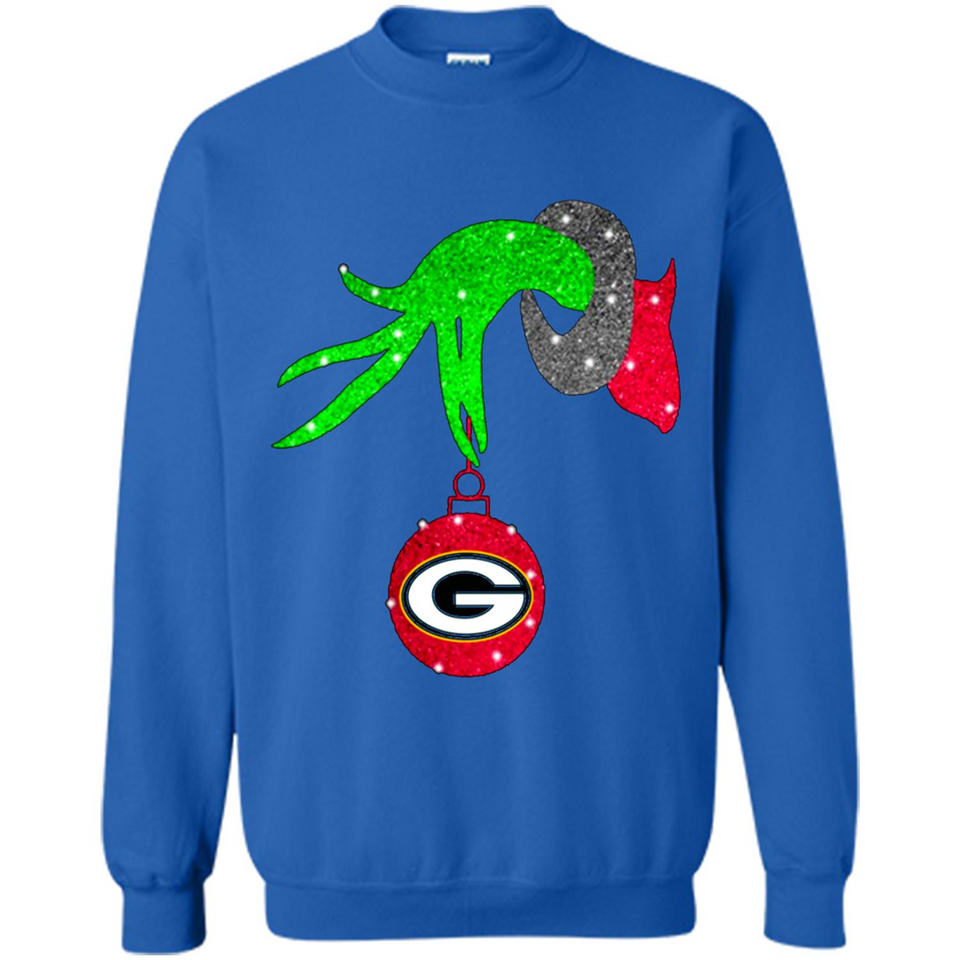 GRINCH HAND HOLDING GREEN BAY PACKERS GLITTER CHRISTMAS PINGPONG