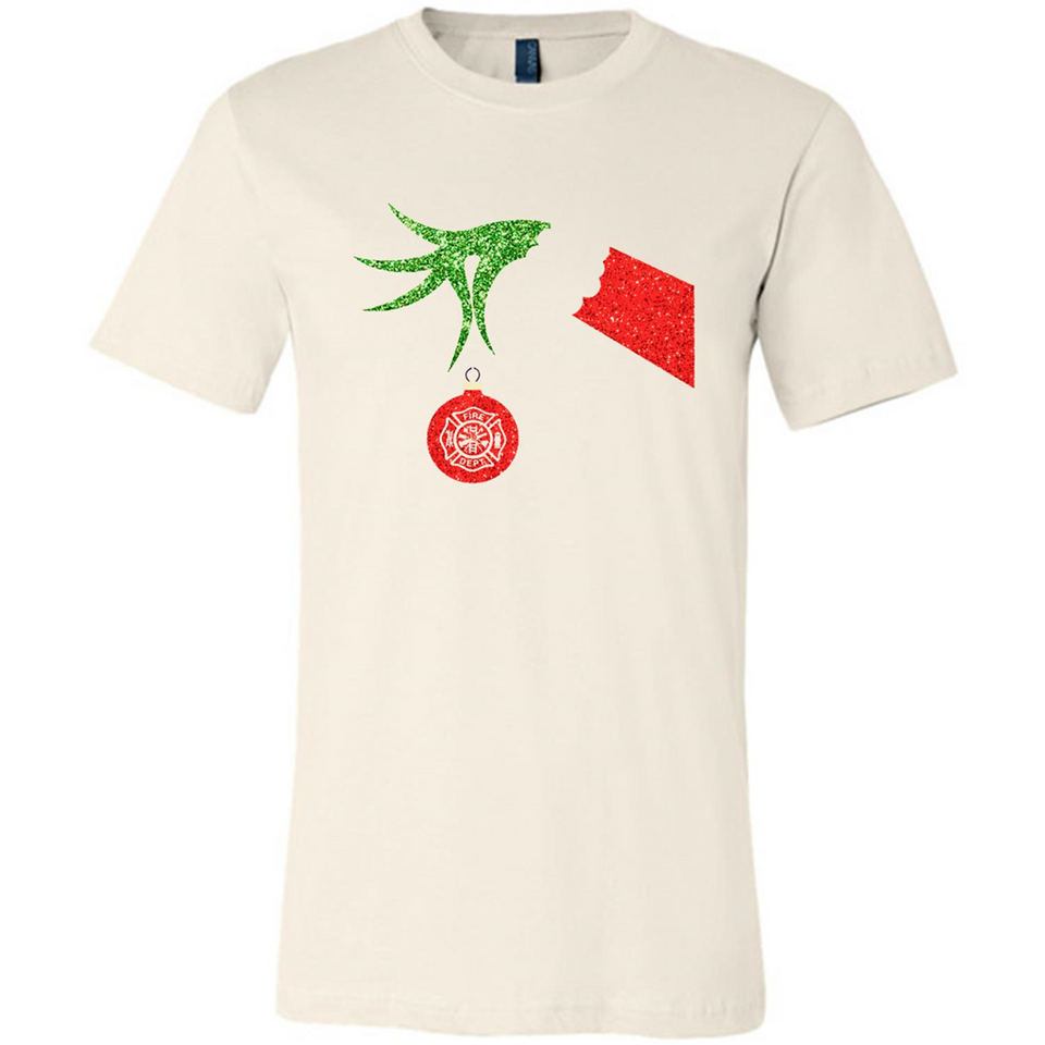 Funny Grinch Hand holding Firefighter ornament Christmas Sporty T-Shirt - Canvas Unisex T-Shirt