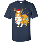 Christmas Lights Shetland Sheepdog Wearing Santa Hat Funny Xmas - Shirt