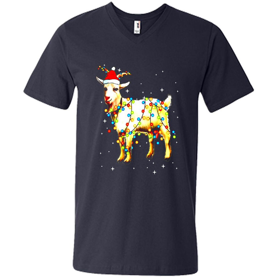 Christmas Lights Goat Wearing Santa Hat T-Shirt - Men's V-Neck