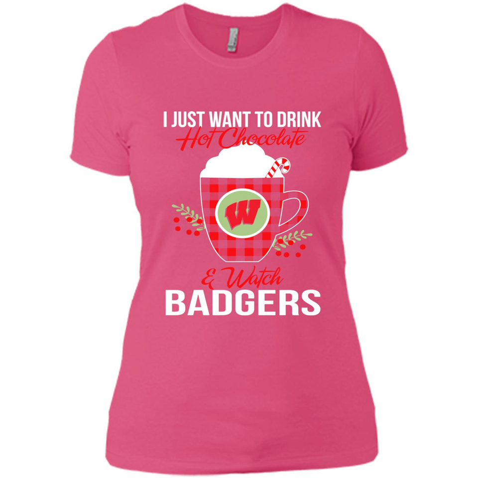 I Just Want To Drink Hot Chocolate & Watch Wisconsin Badgers Ugly Christmas Sweater PINGPONG