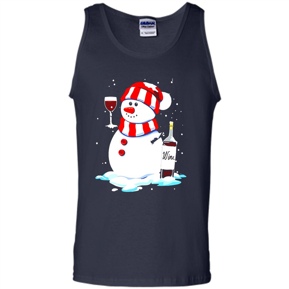 Cute Snowman drink Red Wine Christmas T-Shirt - Tank Top