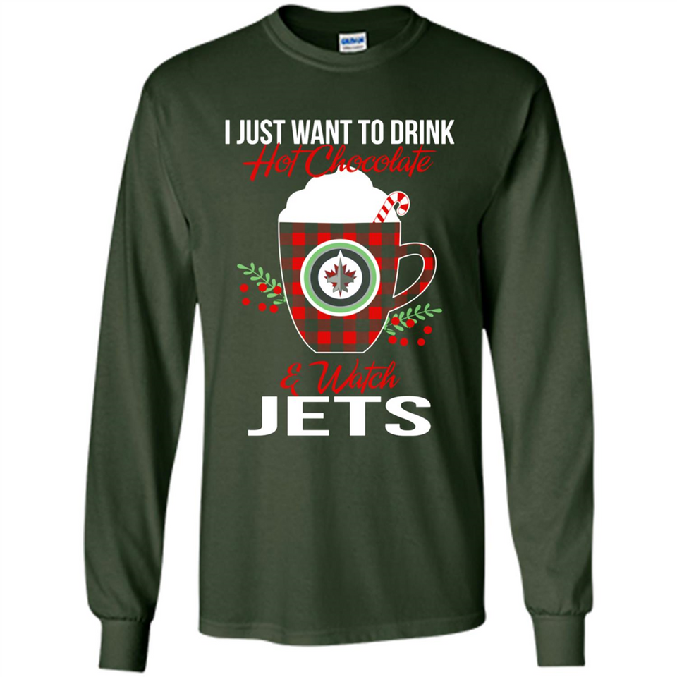 I Just Want To Drink Hot Chocolate & Watch Winnipeg Jets Ugly Christmas Sweater PINGPONG