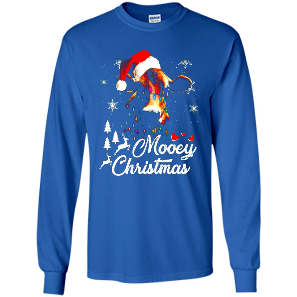 Mooey Christmas Cow Santa Christmas Lover Lights Sweatshirt - Long Sleeve T-Shirt