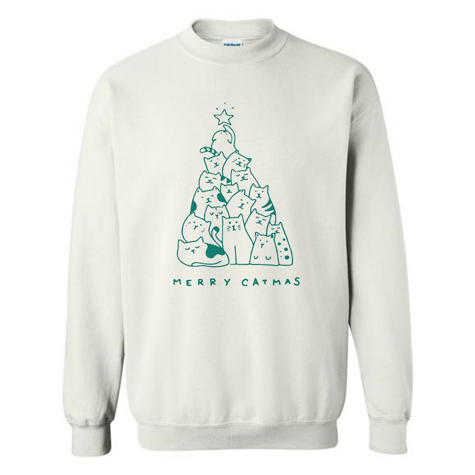 Merry Catmas Funny Cat Christmas Tree Sweatshirt - Sweatshirt