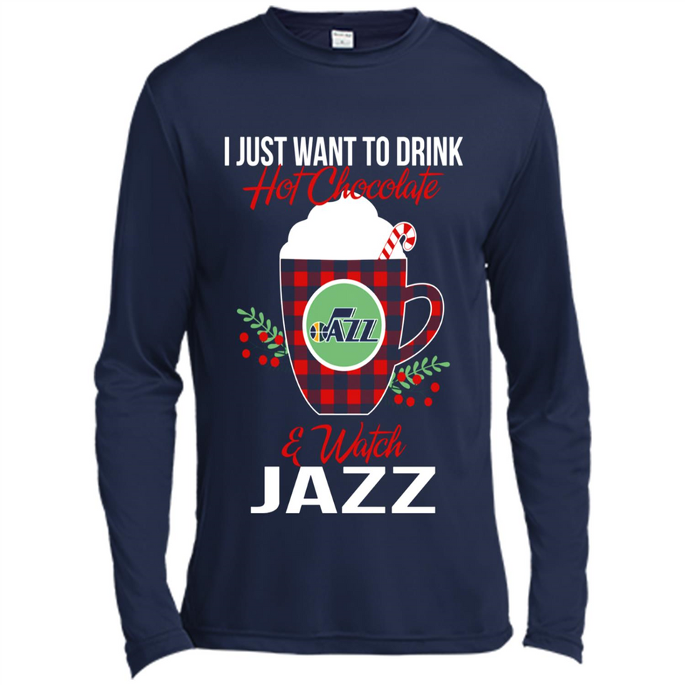 I Just Want To Drink Hot Chocolate & Watch Utah Jazz Ugly Christmas Sweater PINGPONG