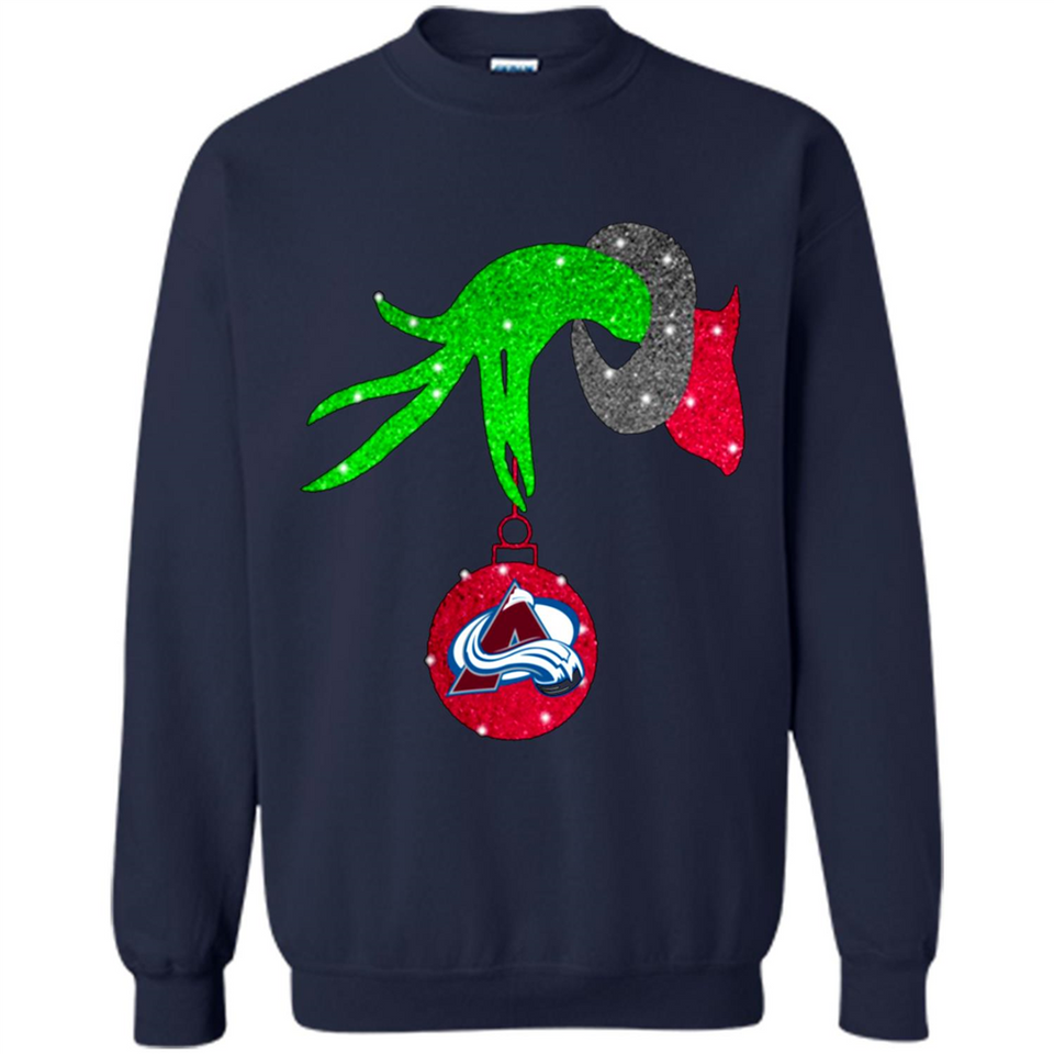 GRINCH HAND HOLDING COLORADO AVALANCHE GLITTER CHRISTMAS PINGPONG