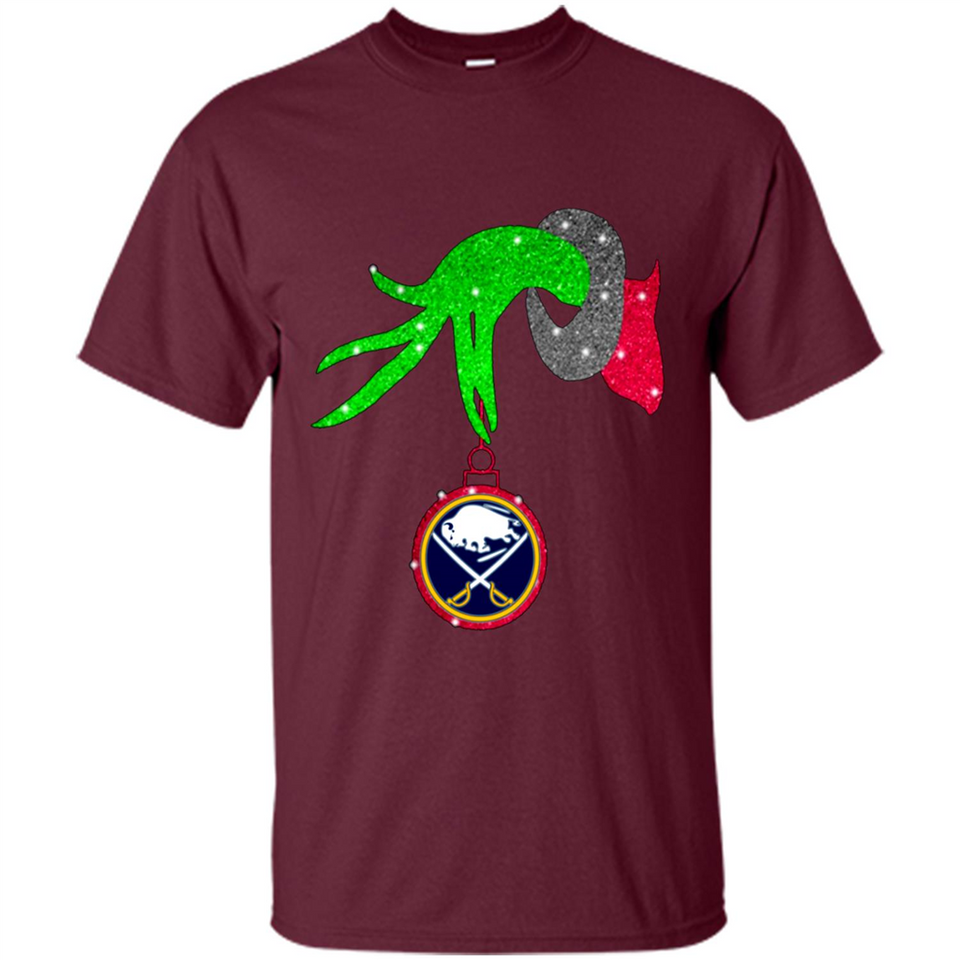 GRINCH HAND HOLDING BUFFALO SABRES GLITTER CHRISTMAS PINGPONG