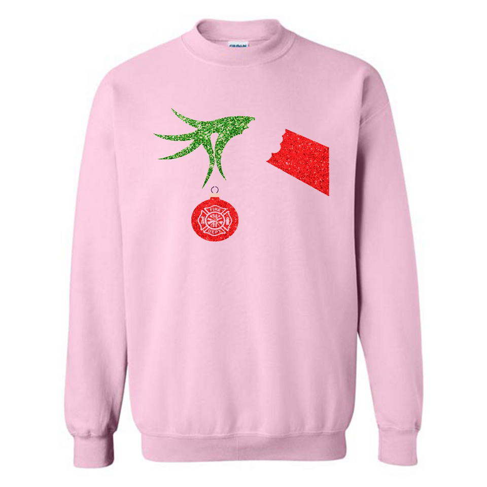 Funny Grinch Hand holding Firefighter ornament Christmas Sporty T-Shirt - Sweatshirt