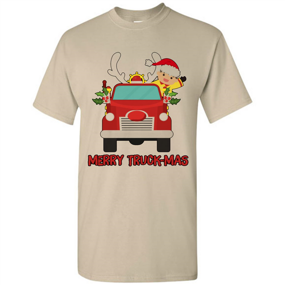 Merry Truck-Mas Christmas Fire Truck Cute Reindeer Sporty - Shirt