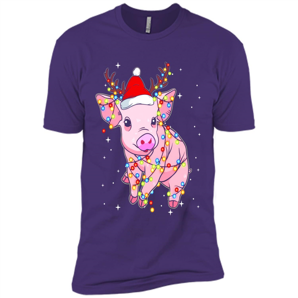 Christmas Lights Pig Wearing Santa Hat Funny Xmas - Premium Short Sleeve T-Shirt