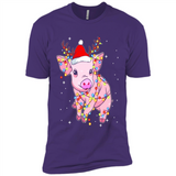 Christmas Lights Pig Wearing Santa Hat Funny Xmas - Premium Short Sleeve T-Shirt