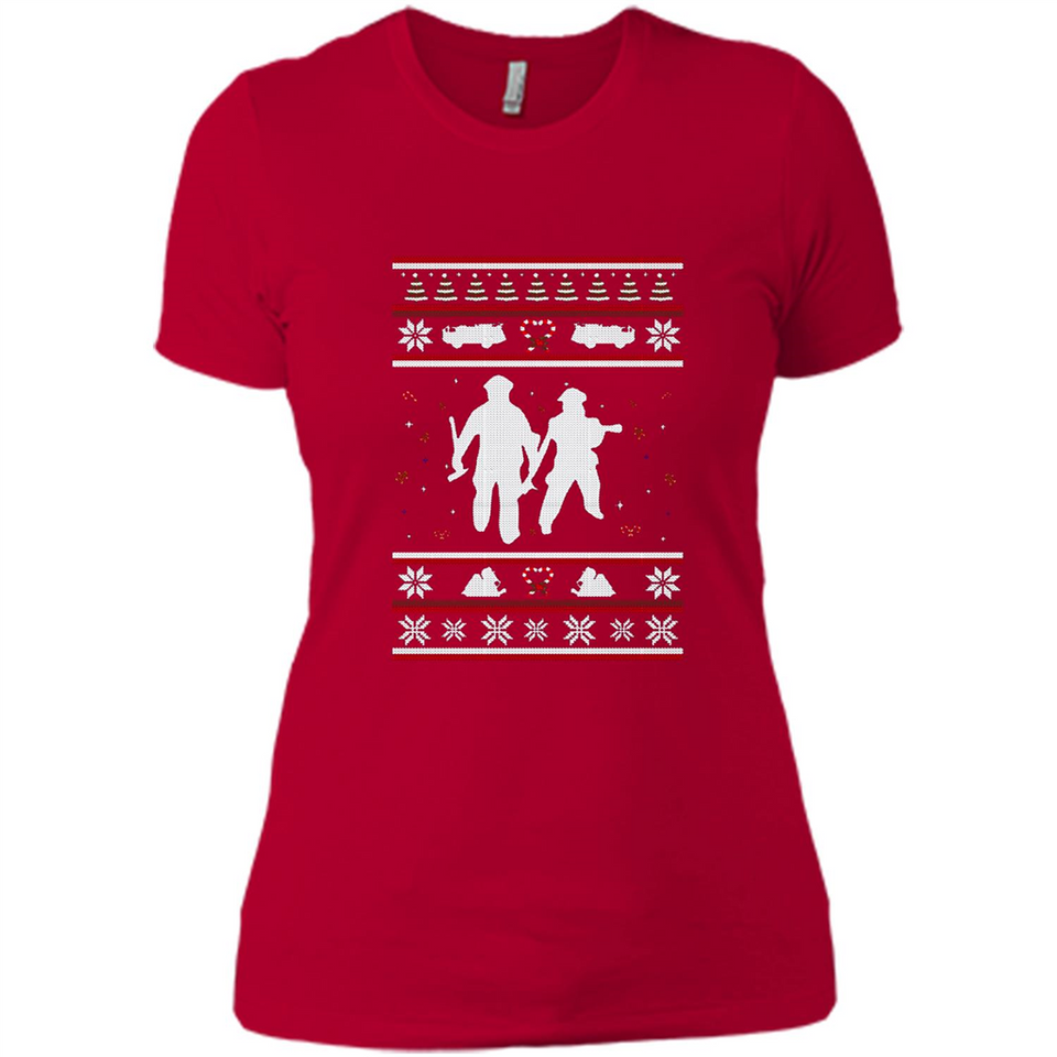 Christmas Ugly Sweater Firefighter Ugly Christmas Sweater - Ladies' Boyfriend T-Shirt