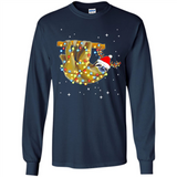 Christmas Lights Sloth Wearing Santa Hat Funny Xmas - Long Sleeve T-Shirt
