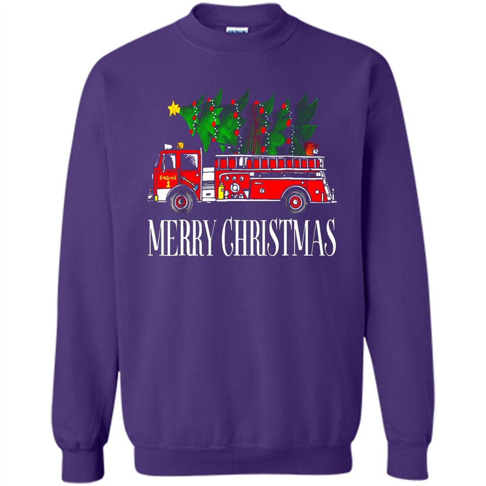 Firetruck Santa Sleigh Merry Christmas Firefighter - Sweatshirt