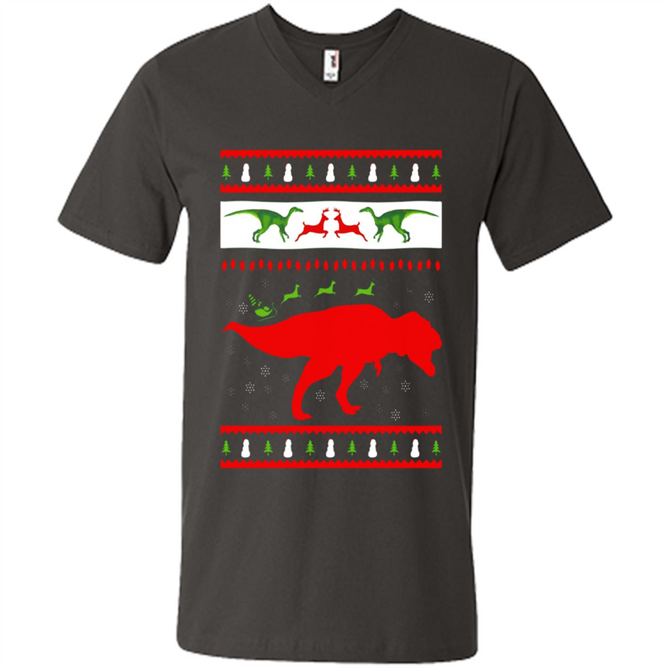 Dinosaur and Santa Clause Ugly Christmas Sweater - Men's V-Neck