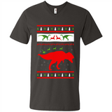 Dinosaur and Santa Clause Ugly Christmas Sweater - Men's V-Neck