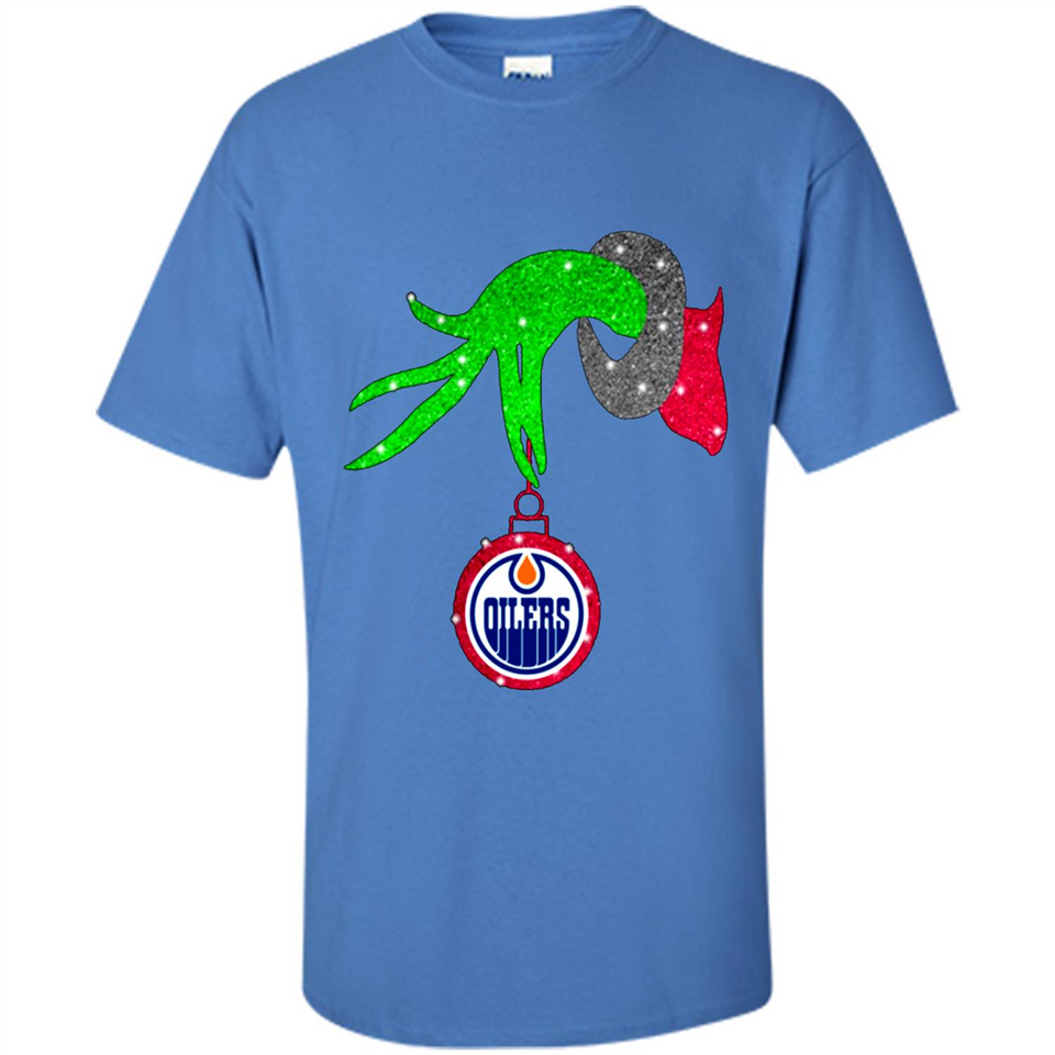 GRINCH HAND HOLDING EDMONTON OILERS GLITTER CHRISTMAS PINGPONG