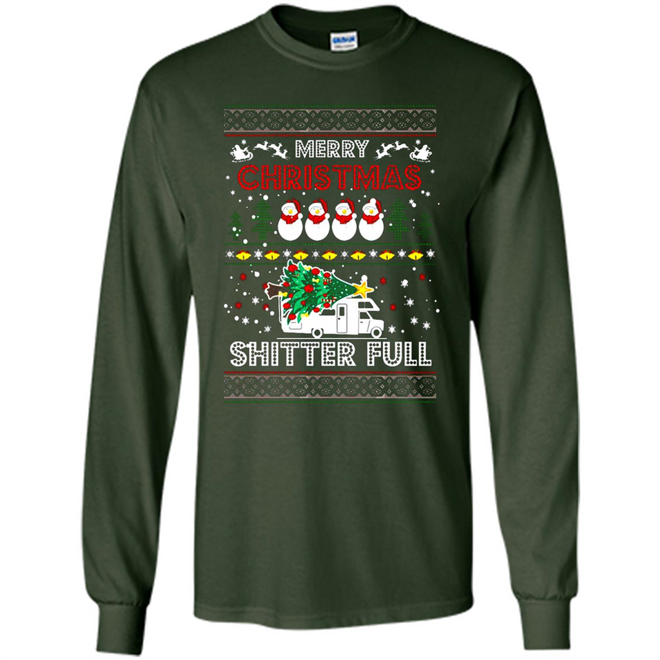 Merry Christmas Shitter Full Christmas Tree Snowman Sweater PINGPONG - Long Sleeve T-Shirt