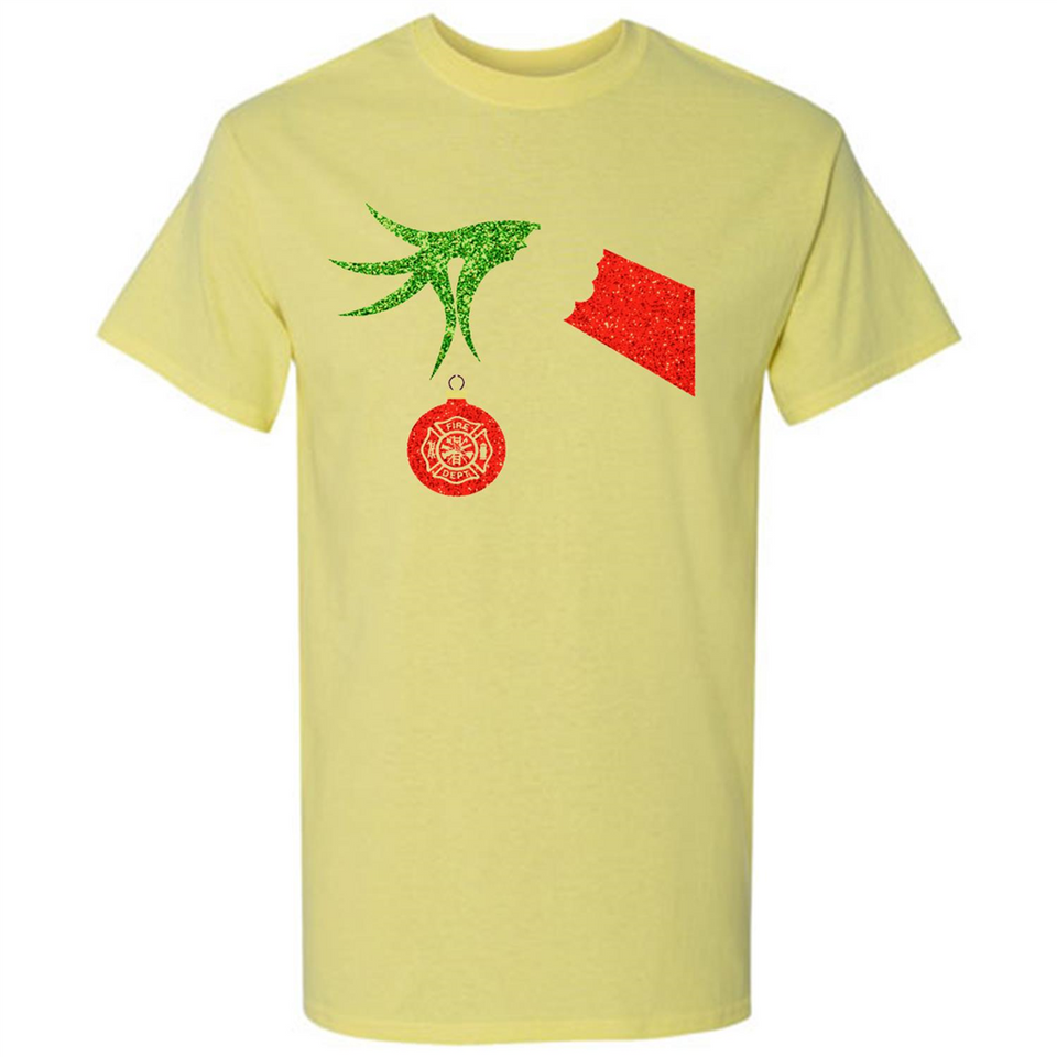 Funny Grinch Hand holding Firefighter ornament Christmas Sporty T-Shirt - Shirt