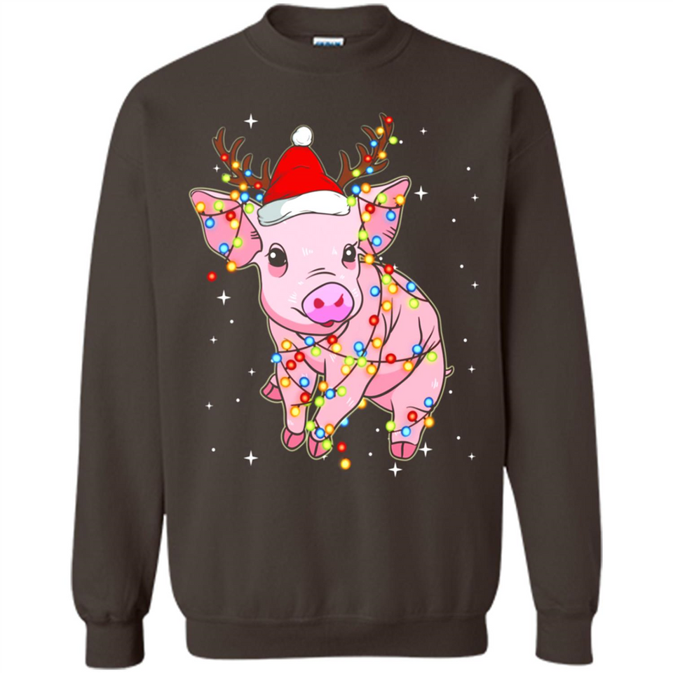 Christmas Lights Pig Wearing Santa Hat Funny Xmas - Sweatshirt
