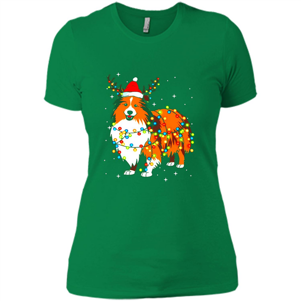 Christmas Lights Shetland Sheepdog Wearing Santa Hat Funny Xmas Mug - Ladies' Boyfriend T-Shirt