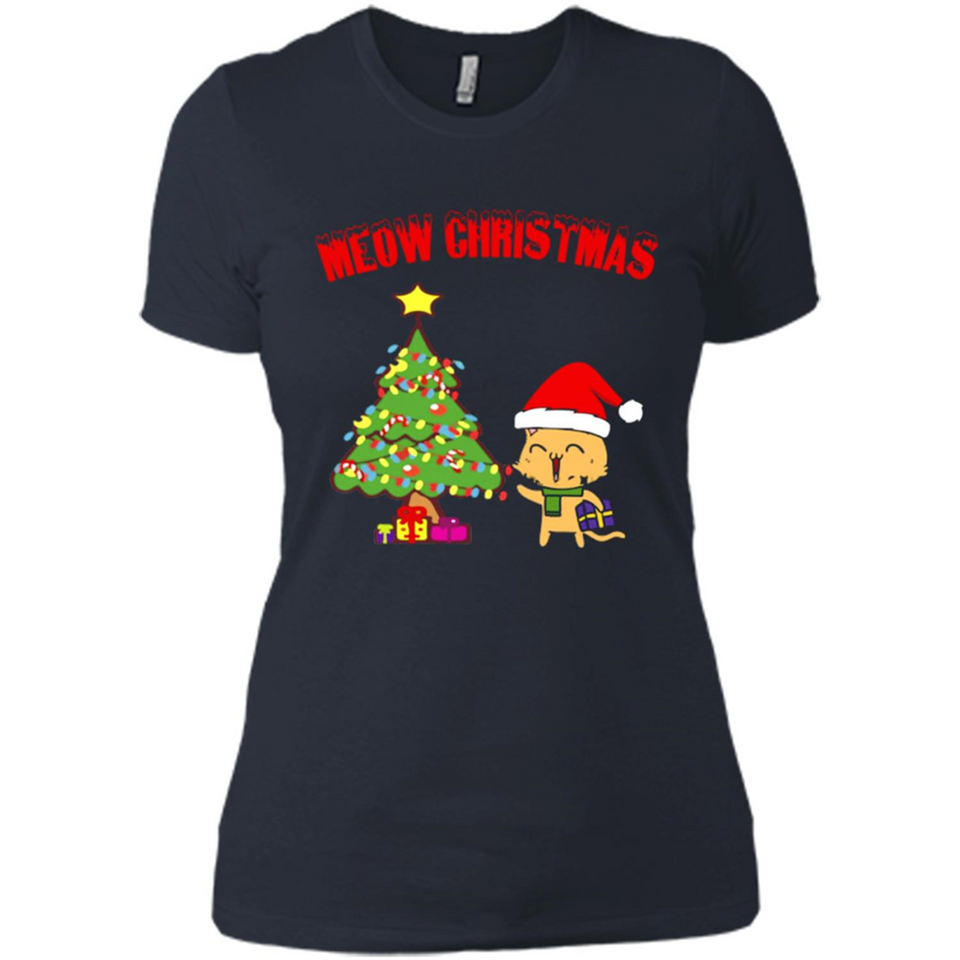 Meow merry christmas- cat and pine merry christmas - Ladies' Boyfriend T-Shirt