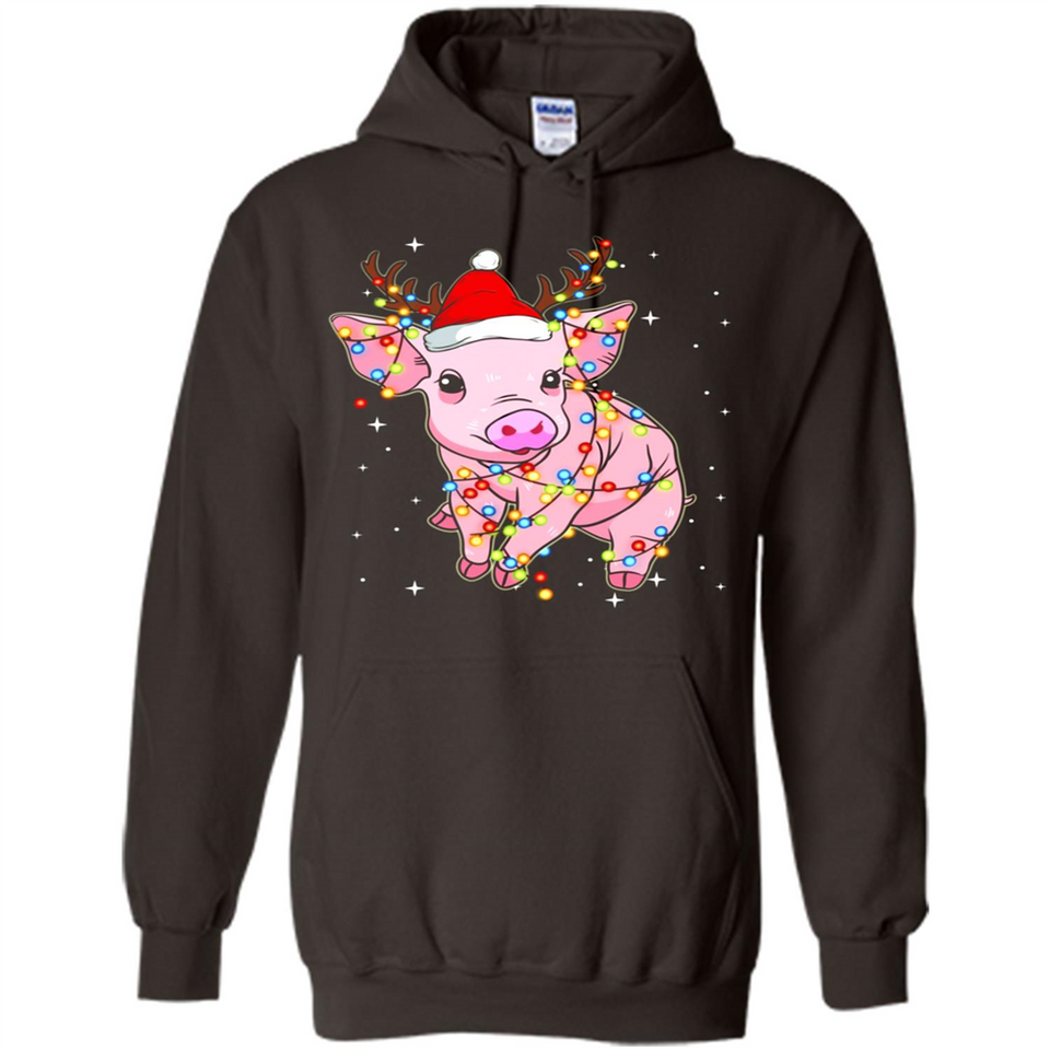Christmas Lights Pig Wearing Santa Hat Funny Xmas - Hoodie