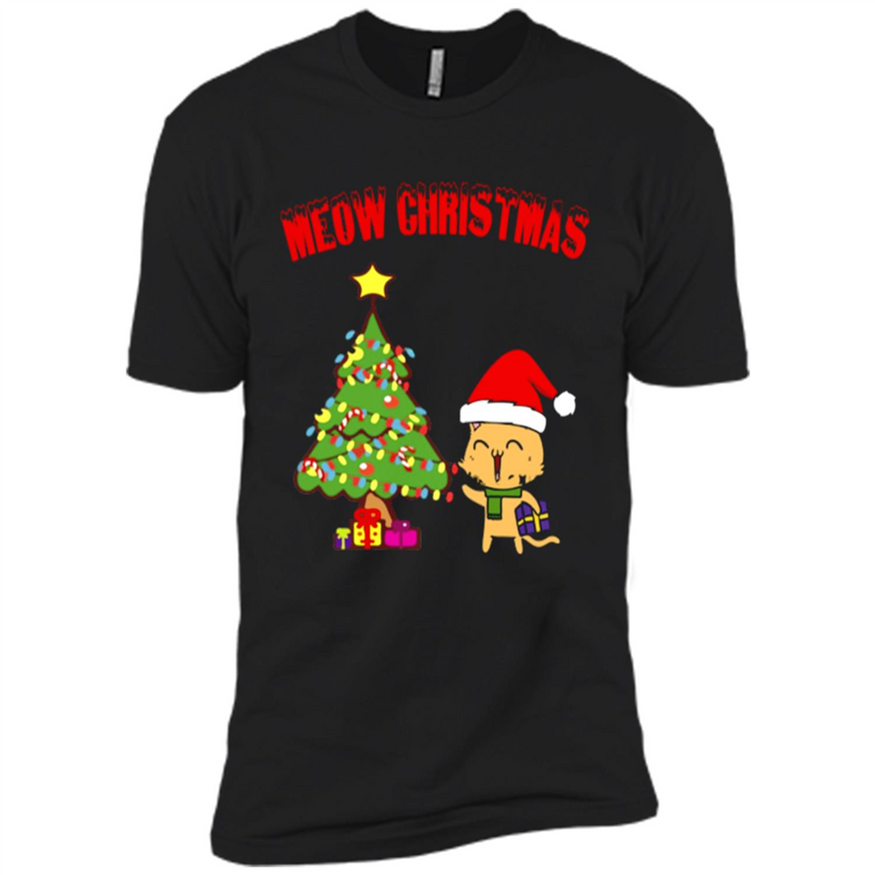 Meow merry christmas- cat and pine merry christmas - Premium Short Sleeve T-Shirt