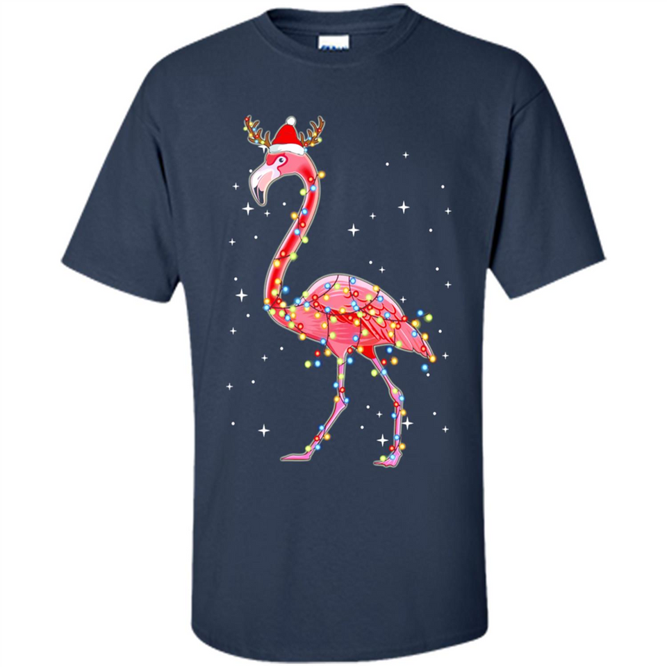 Christmas Lights Flamingo Wearing Santa Hat Funny Xmas - Shirt