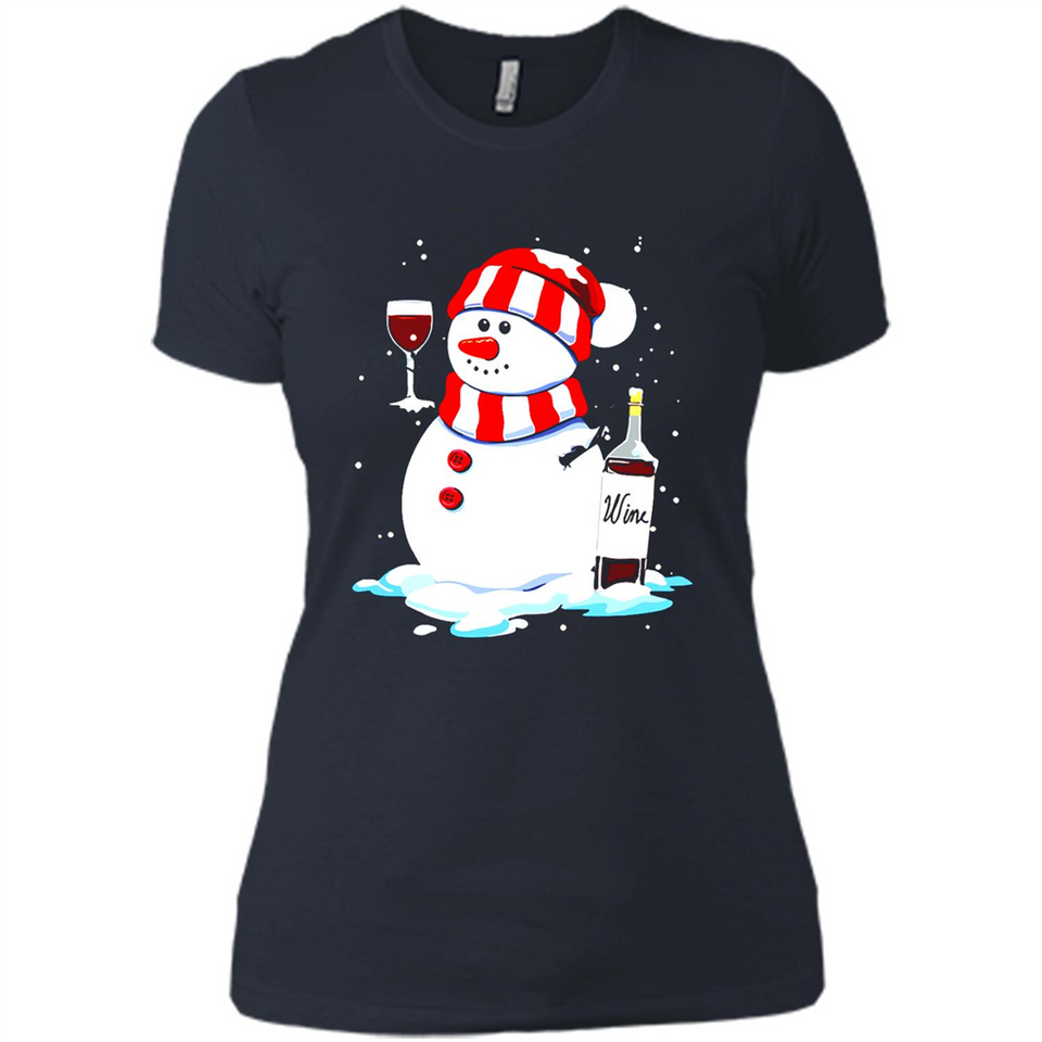Cute Snowman drink Red Wine Christmas T-Shirt - Ladies' Boyfriend T-Shirt