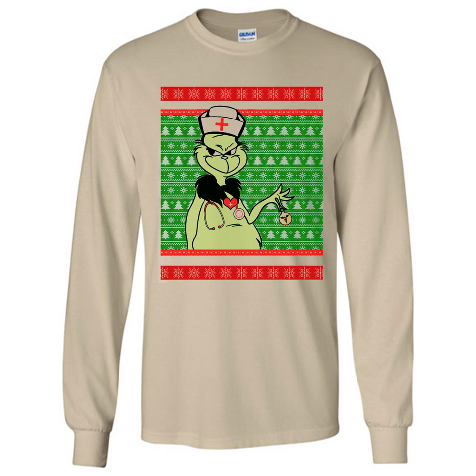 Grinch Nurse Ugly Christmas Sporty T-Shirt PINGPONG - Long Sleeve T-Shirt