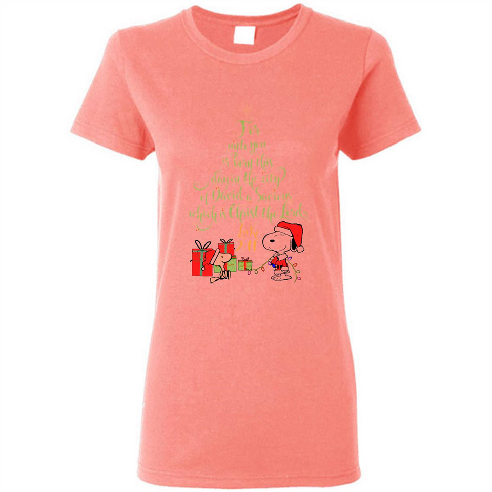 Snoopy Merry Christmas with Christmas tree T-Shirt - Ladies Short-Sleeve