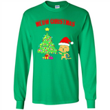 Meow merry christmas- cat and pine merry christmas - Long Sleeve T-Shirt