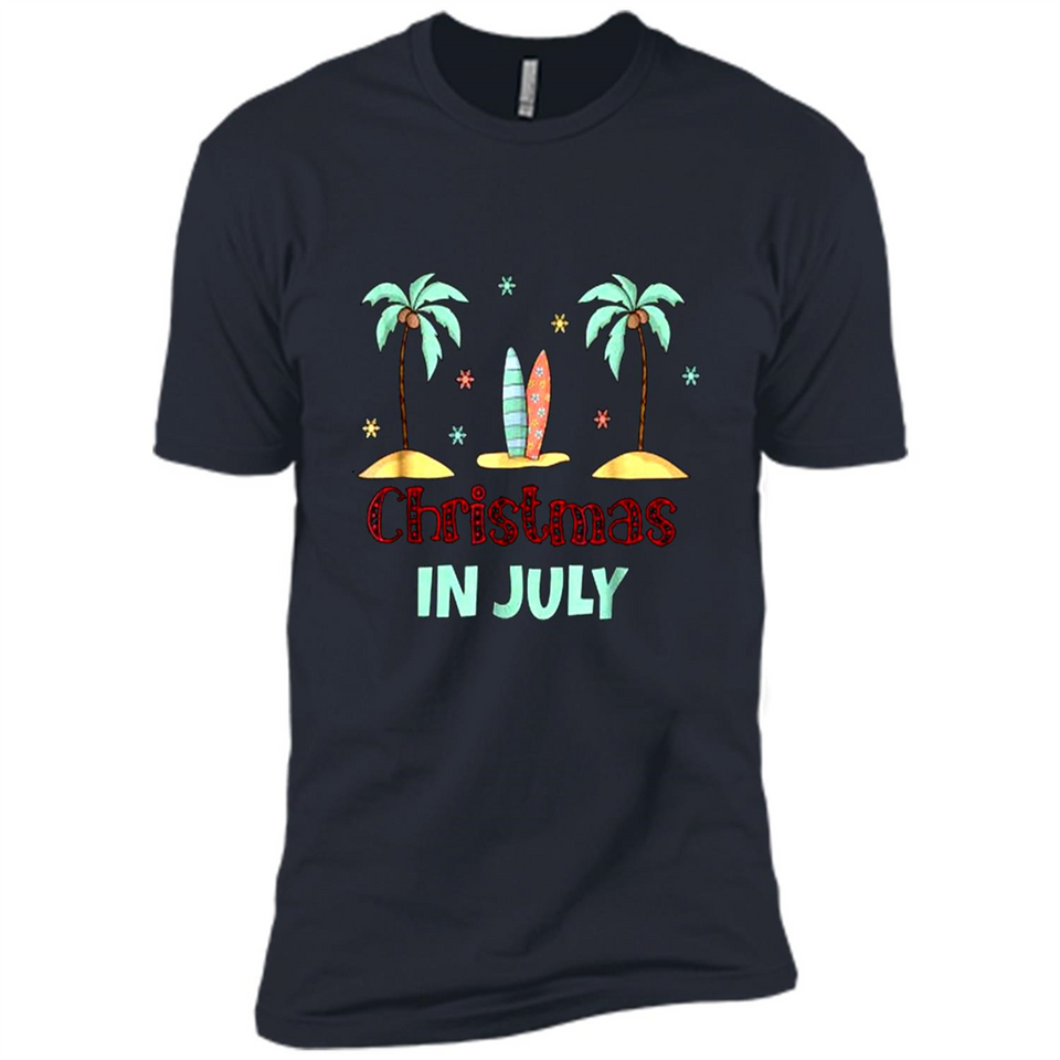 Christmas In July Shirt Surfing Palm Trees Surfboard - Premium Short Sleeve T-Shirt