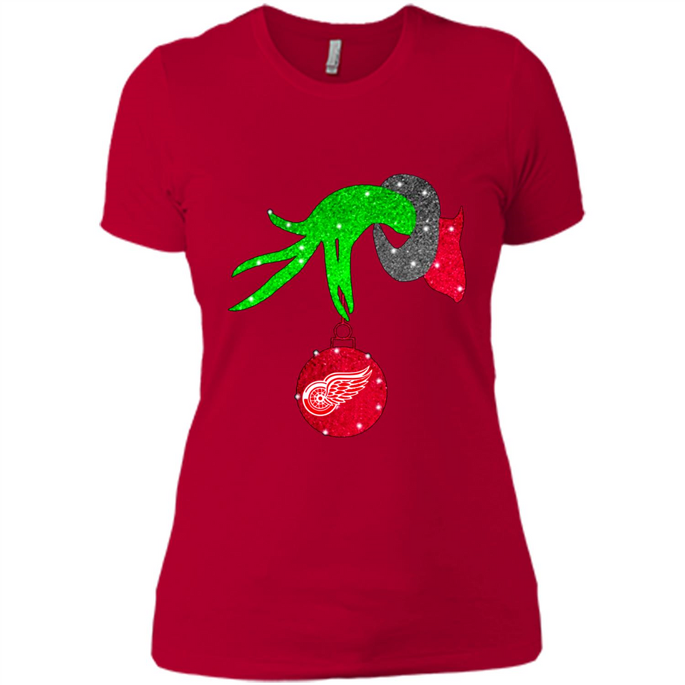 GRINCH HAND HOLDING DETROIT RED WINGS GLITTER CHRISTMAS PINGPONG