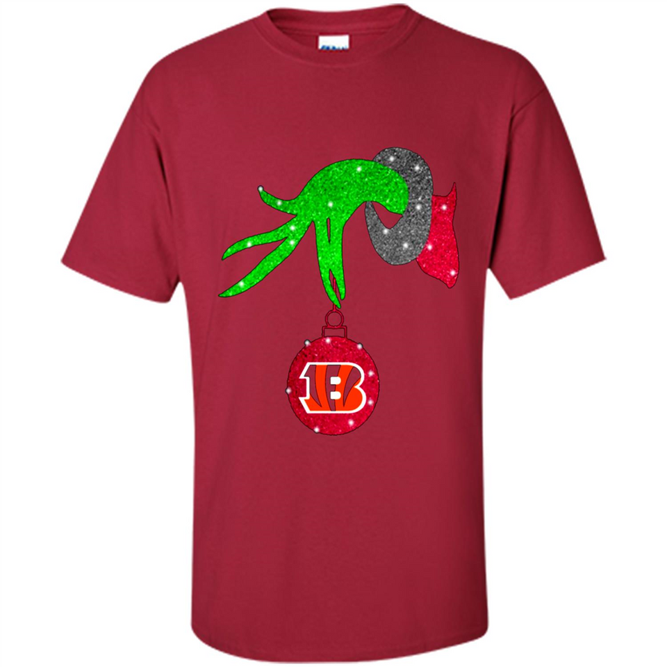 GRINCH HAND HOLDING CINCINNATI BENGALS GLITTER CHRISTMAS PINGPONG