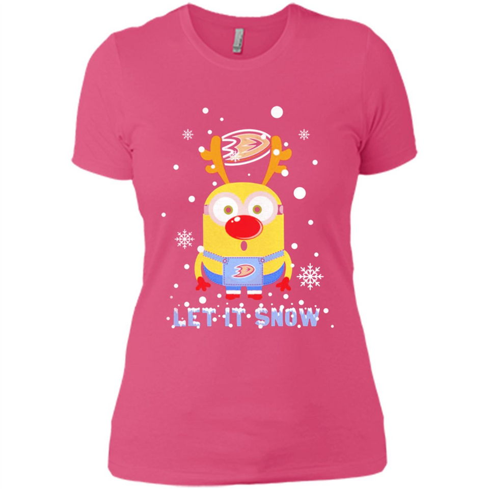 Minion Anaheim Ducks Ugly Christmas Sweater Let it Snow - Ladies' Boyfriend T-Shirt