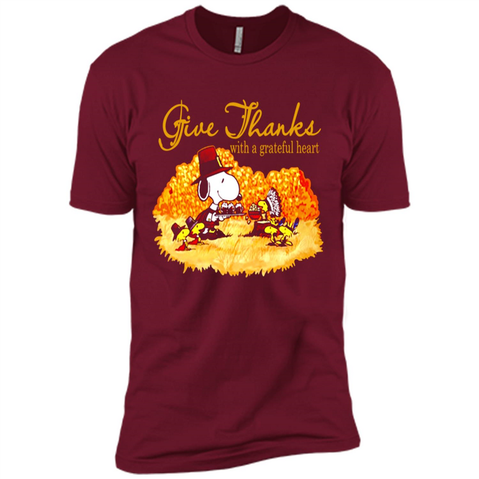 Snoopy Thanksgiving Give Thanks With A Grateful Heart - Premium Short Sleeve T-Shirt