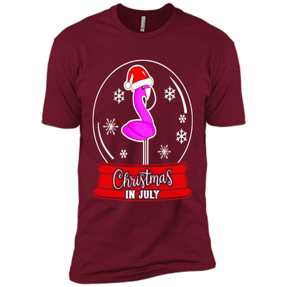 Christmas In July Flamingo Snow Globe Santa Hat - Premium Short Sleeve T-Shirt