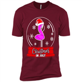 Christmas In July Flamingo Snow Globe Santa Hat - Premium Short Sleeve T-Shirt