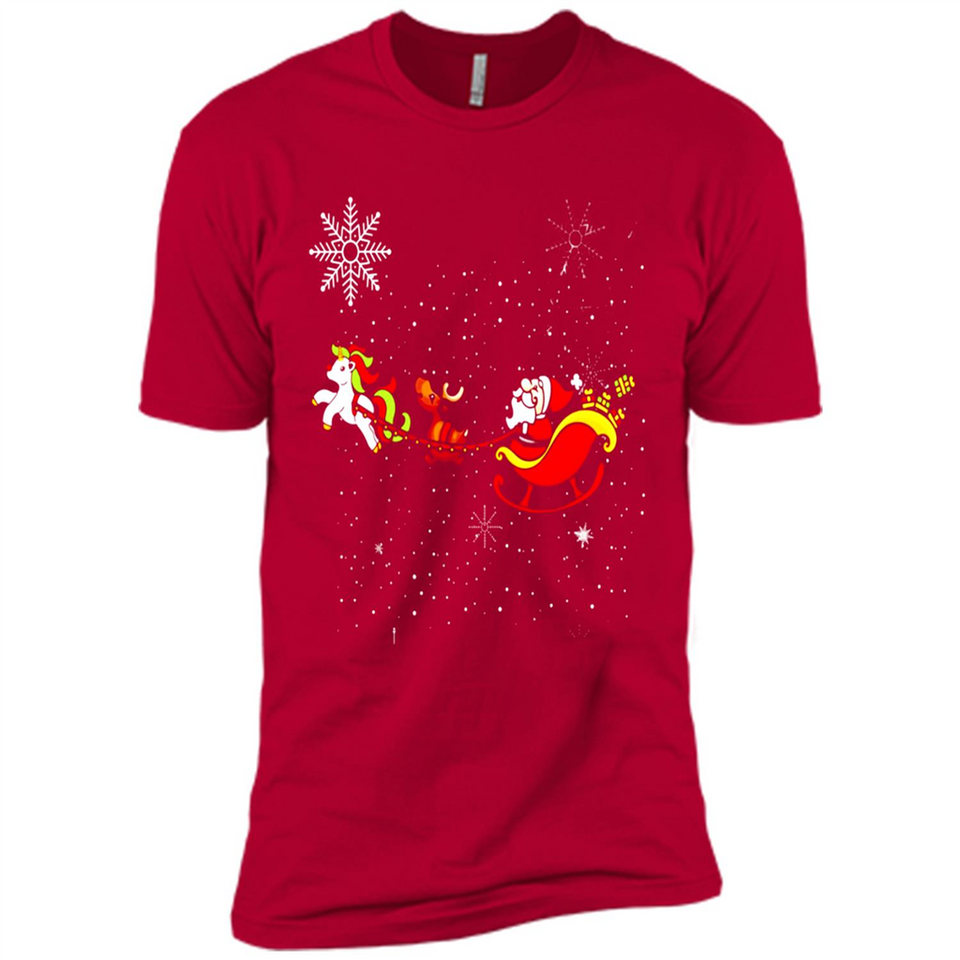 Christmas Unicorn Rudolph and Santa - Premium Short Sleeve T-Shirt