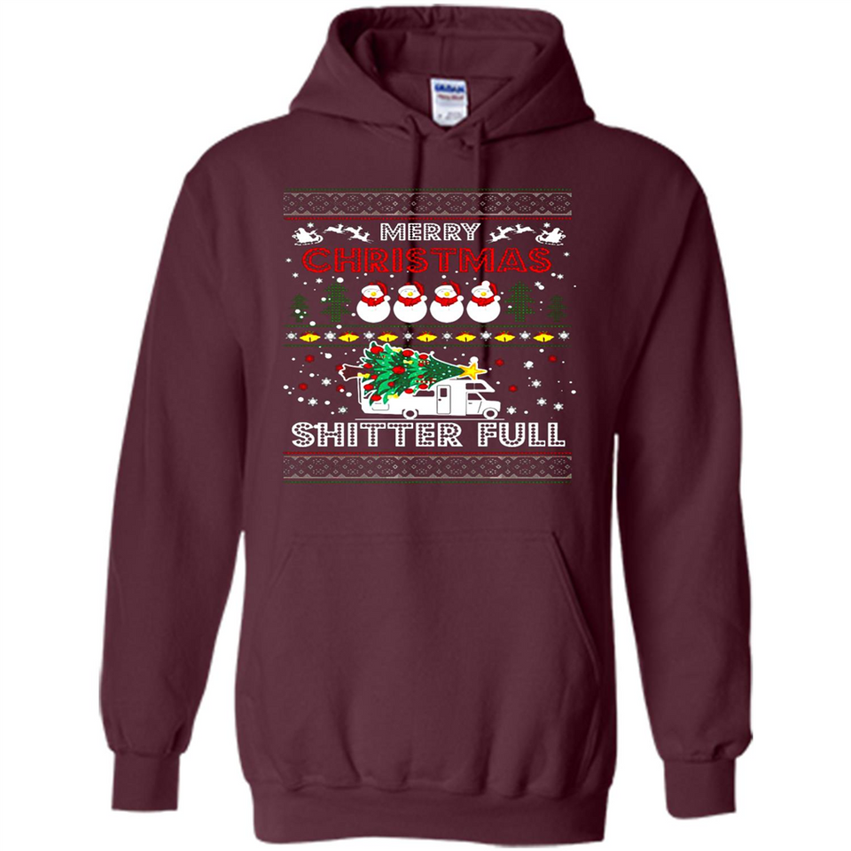 Merry Christmas Shitter Full Christmas Tree Snowman Sweater PINGPONG - Hoodie