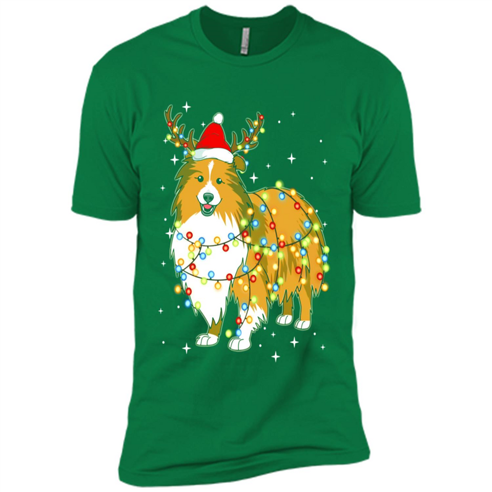 Christmas Lights Shetland Sheepdog Wearing Santa Hat Funny Xmas - Premium Short Sleeve T-Shirt