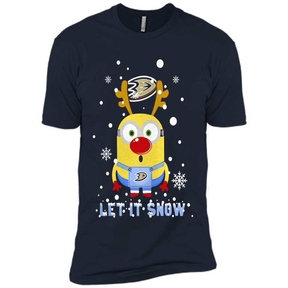 Minion Anaheim Ducks Ugly Christmas Sweater Let it Snow - Premium Short Sleeve T-Shirt
