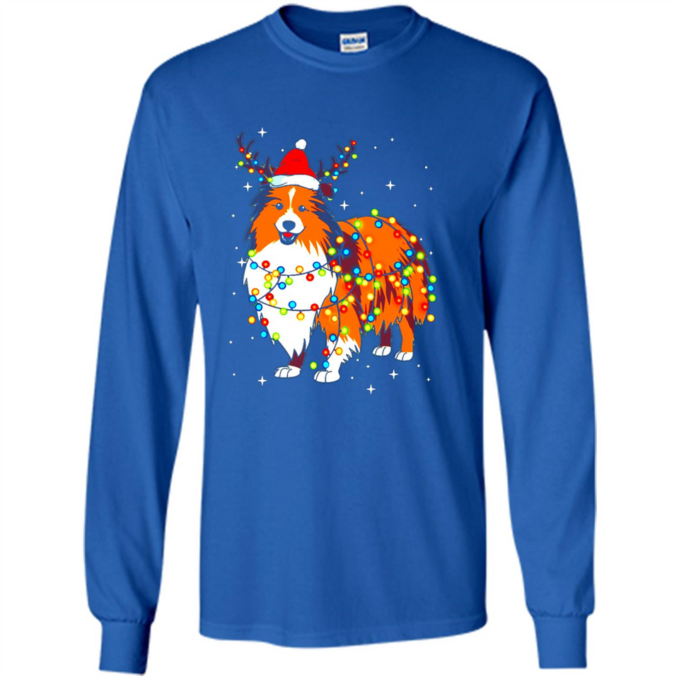 Christmas Lights Shetland Sheepdog Wearing Santa Hat Funny Xmas Mug - Long Sleeve T-Shirt