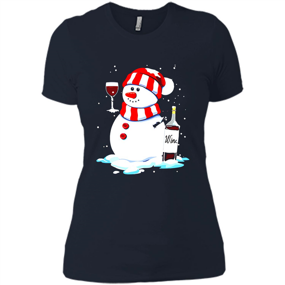 Cute Snowman drink Red Wine Christmas T-Shirt - Ladies' Boyfriend T-Shirt