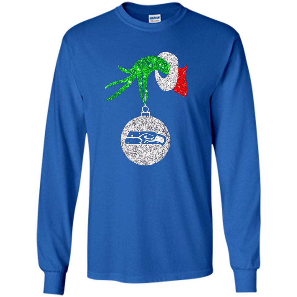 Funny Seattle Seahawks Glitter Grinch Monogram Ornament Christmas Gift - Long Sleeve T-Shirt