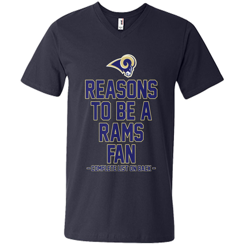 Reasons to be a Los Angeles Rams Fan Complete List on Back - Men's V-Neck