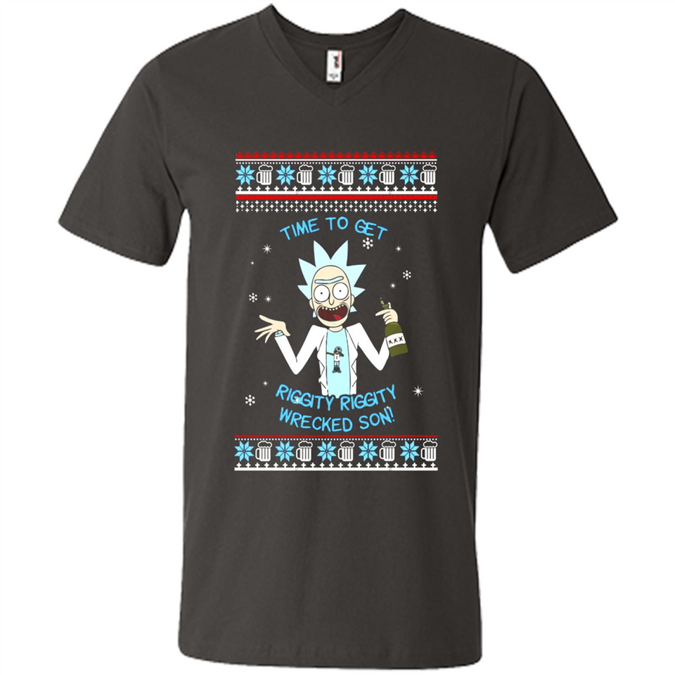 Rick and Morty Time to get Riggity Riggity Wrecked Son Christmas sweater - Men's V-Neck